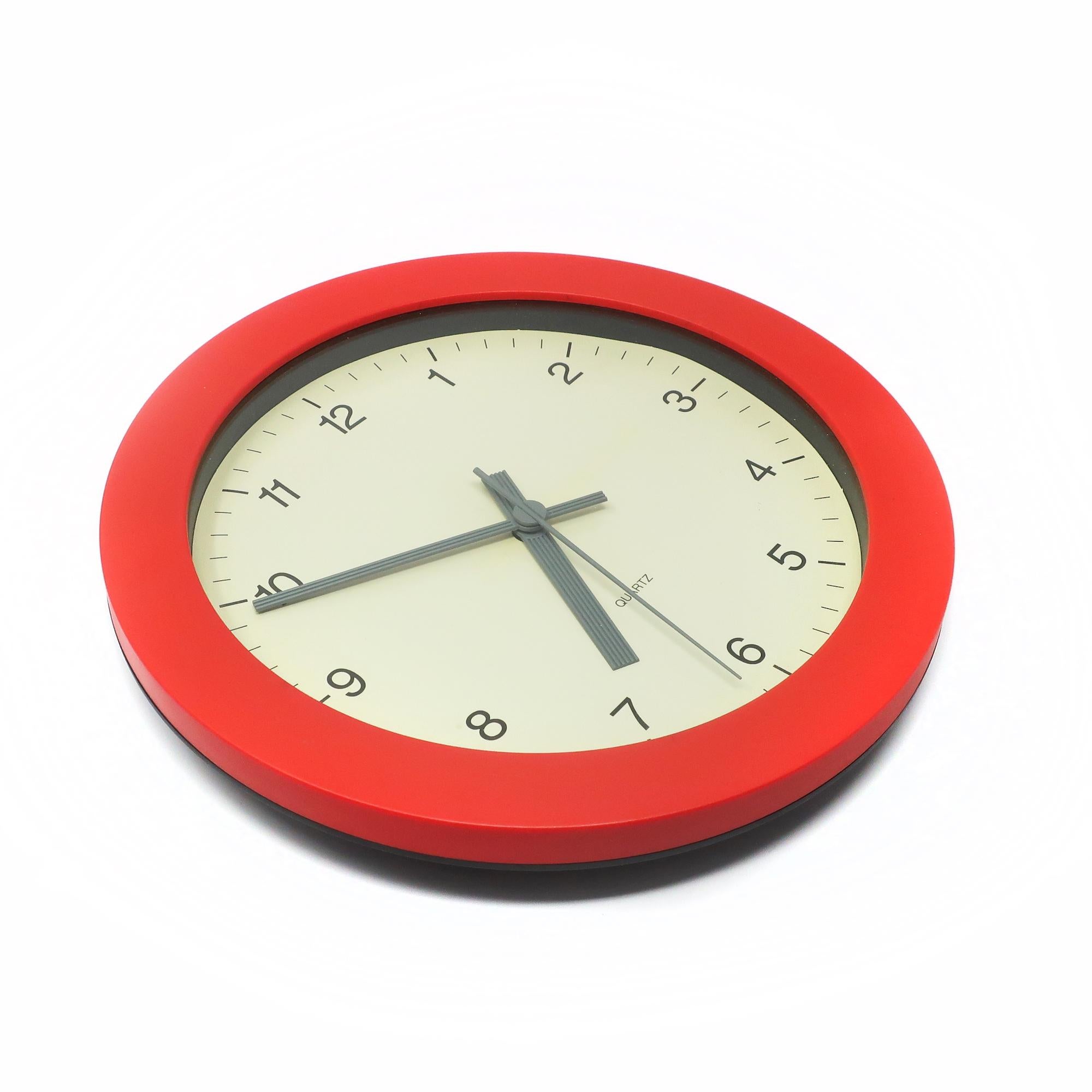Post-Modern 1980s Red, White and Gray Wall Clock by Junghans