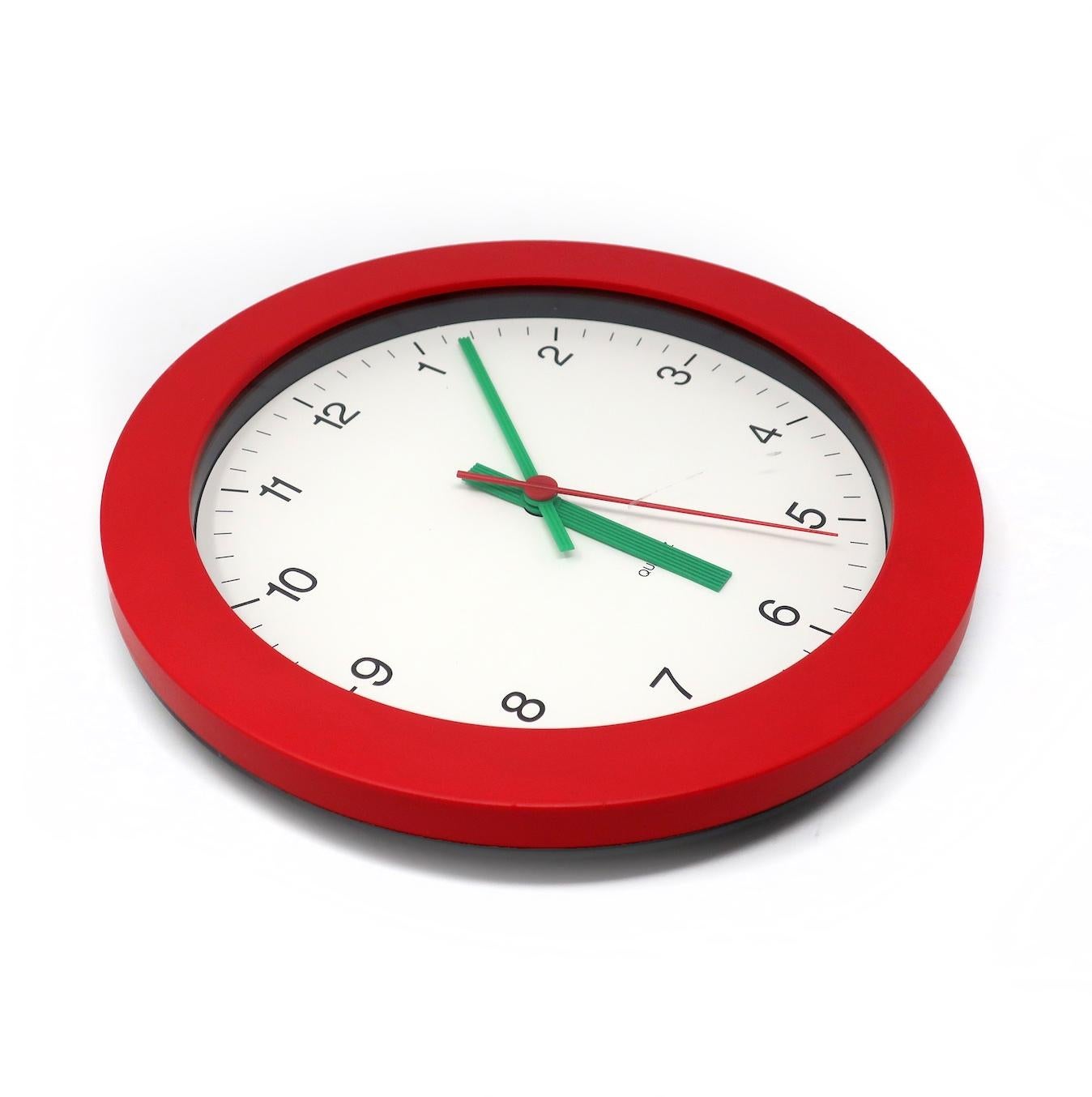 1980s Red, White and Green Wall Clock by Junghans In Good Condition In Brooklyn, NY
