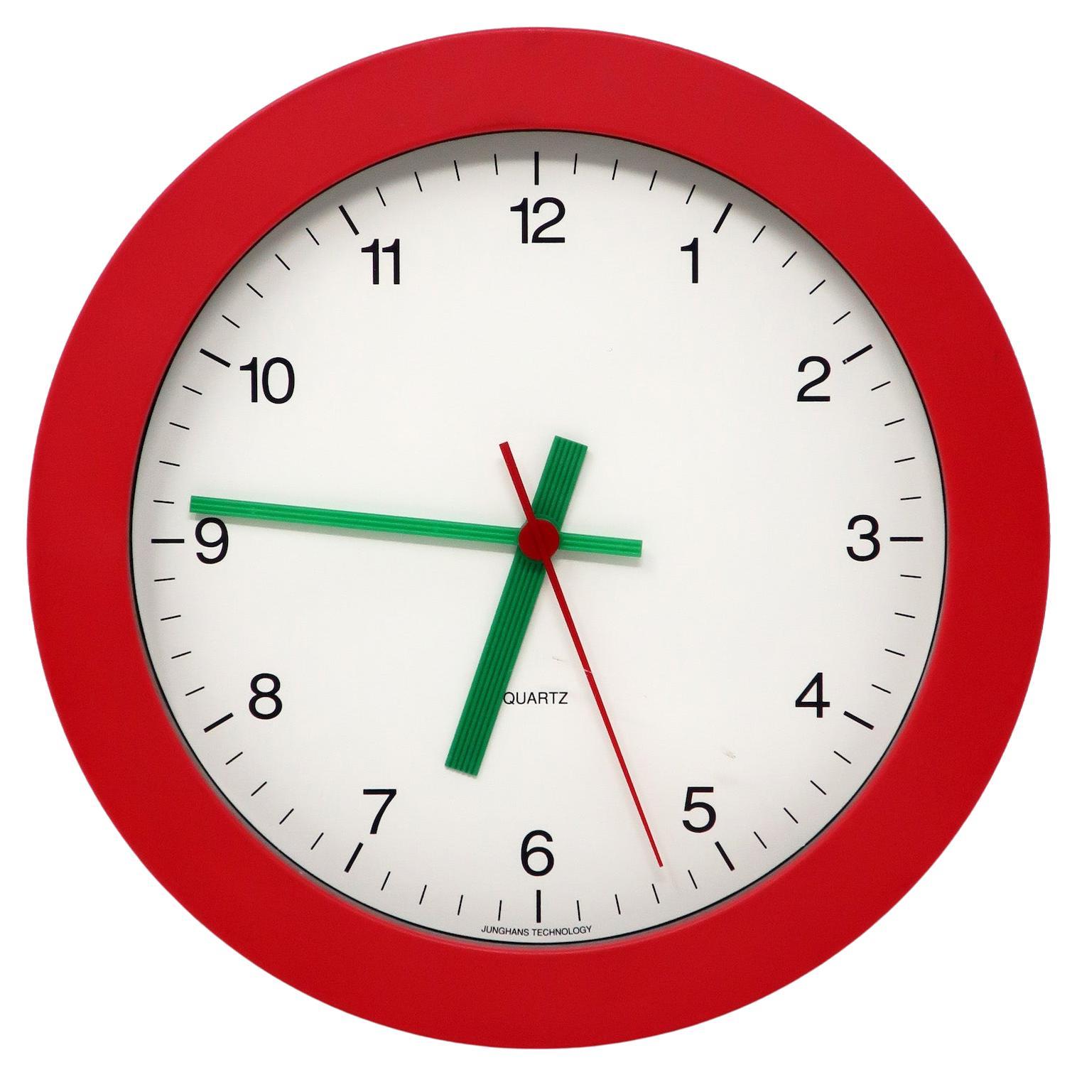 1980s Red, White and Green Wall Clock by Junghans For Sale at 1stDibs