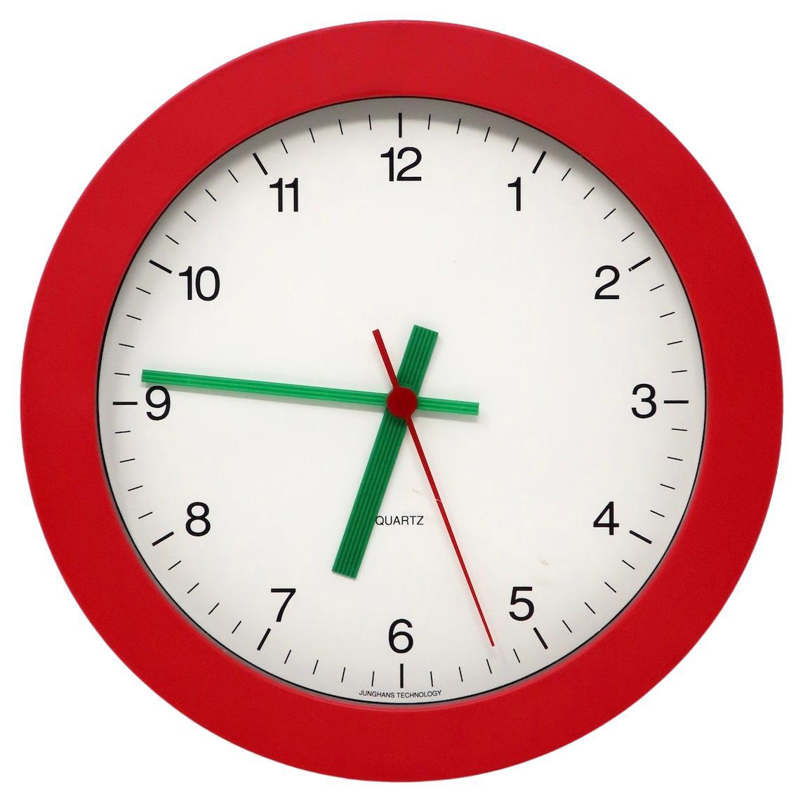 1980s Red, White and Green Wall Clock by Junghans For Sale