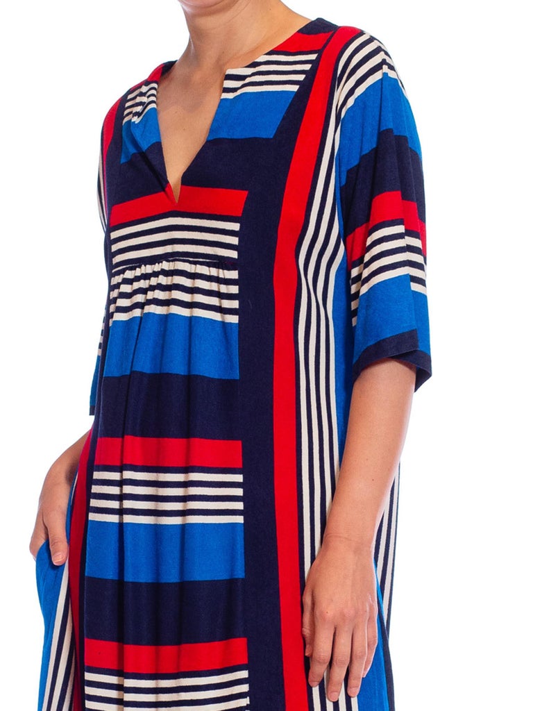 1980S Red White & Blue Poly/Nylon Terry Jersey House Dress 1980S Red White & Blue Poly/Nylon Terry Jersey House Dress
