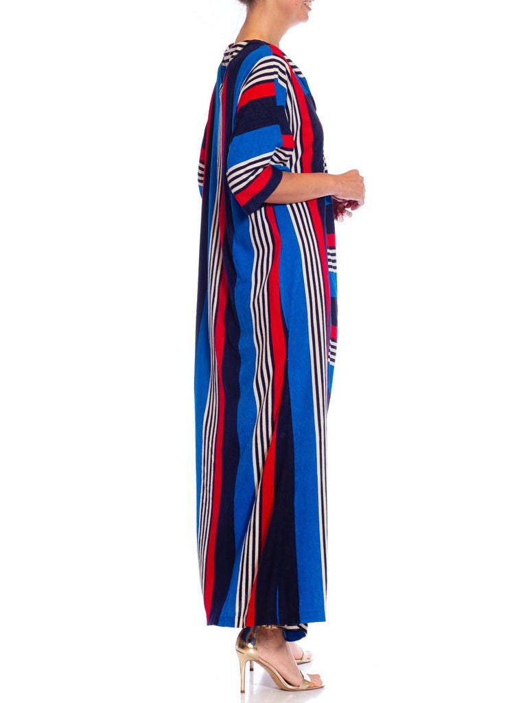 red white and blue jersey dress 1980S Red White & Blue Poly/Nylon Terry Jersey House Dress