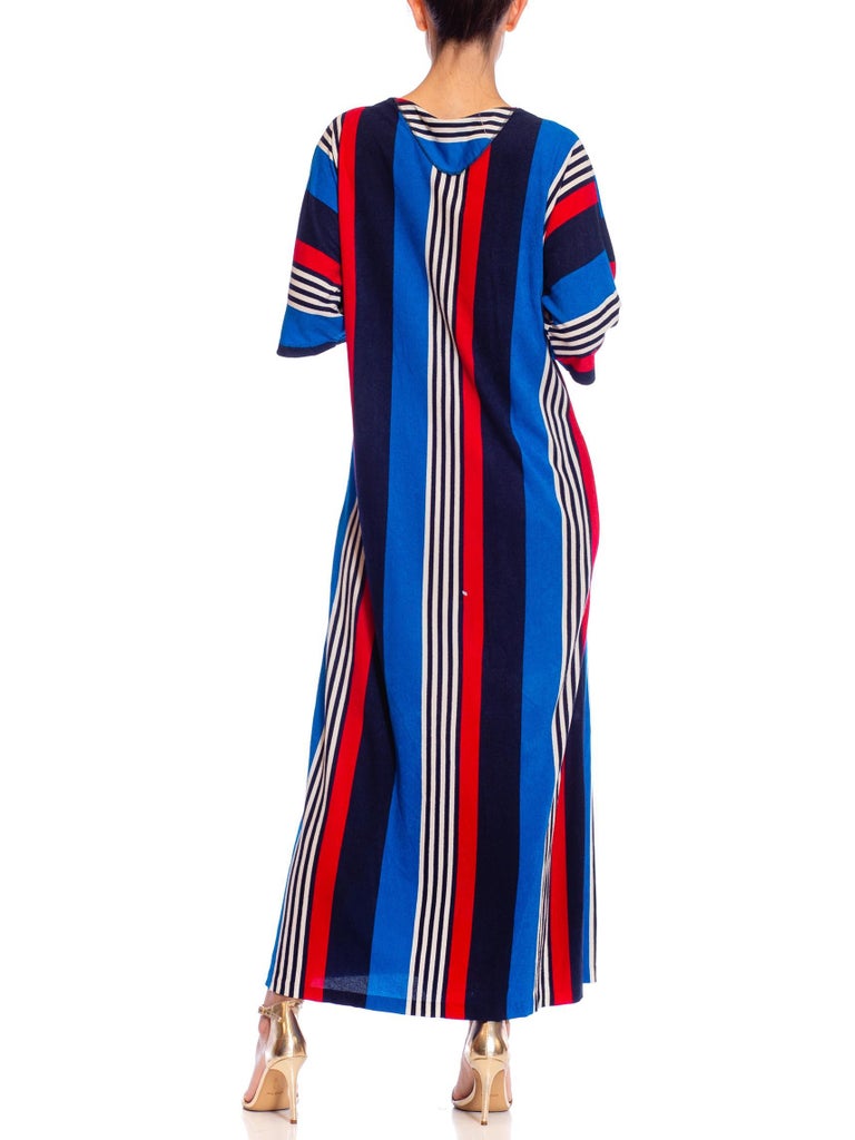 1980S Red White & Blue Poly/Nylon Terry Jersey House Dress 1980S Red White & Blue Poly/Nylon Terry Jersey House Dress