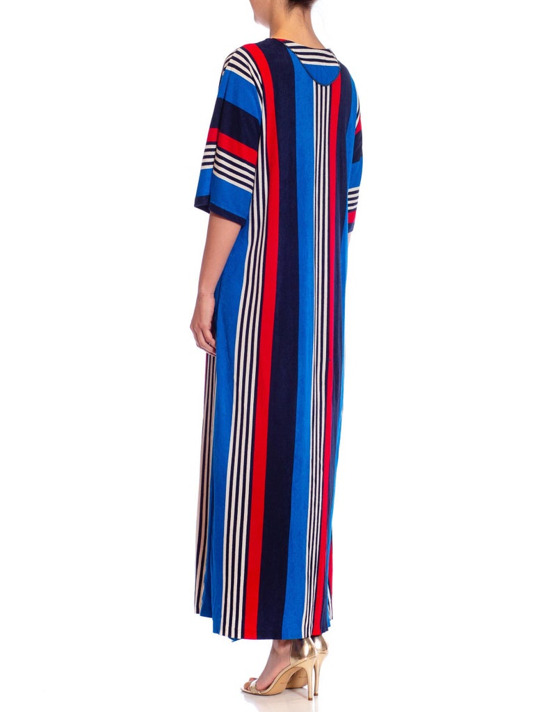 1980S Red White & Blue Poly/Nylon Terry Jersey House Dress