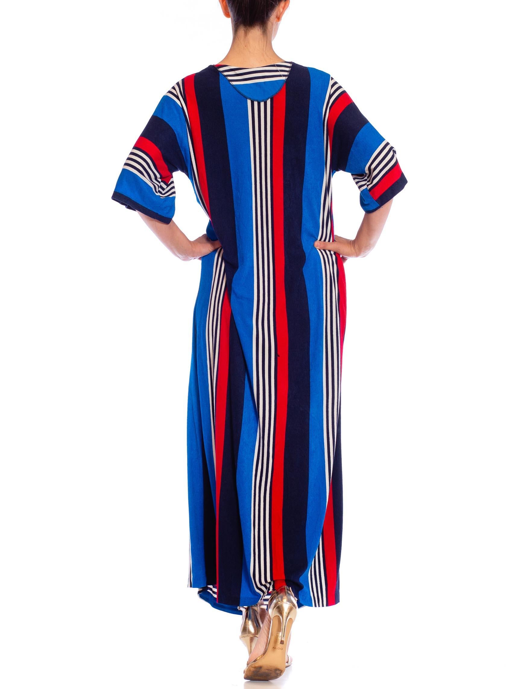 1980S Red White & Blue Poly/Nylon Terry Jersey House Dress For Sale 4