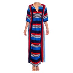 1980S Rouge, blanc et bleu Robe en jersey de poly/nylon éponge