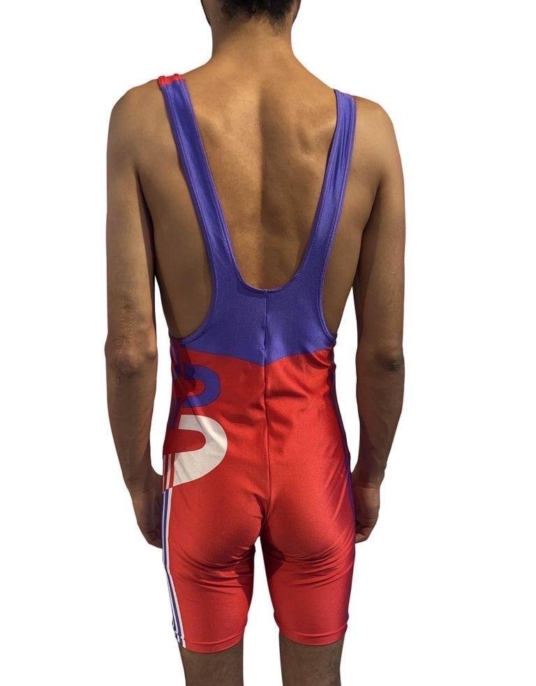 1980S Red White & Purple Wrestlers Adidas Unitard For Sale 3