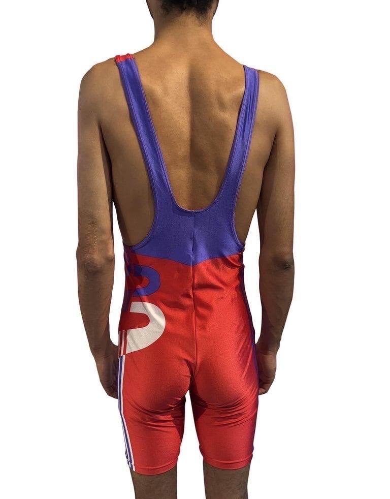 1980S Red White & Purple Wrestlers Adidas Unitard For Sale 2
