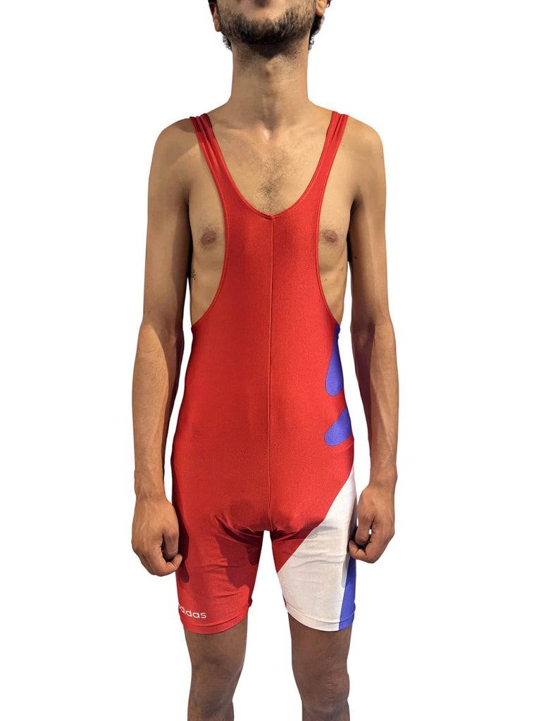 1980S Red White & Purple Wrestlers Adidas Unitard For Sale 4