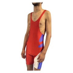 1980S Rot Weiß & Lila Ringer Adidas Unitard