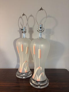 1980s Regency Frosted Glass and Lucite Table Lamps, a Pair
