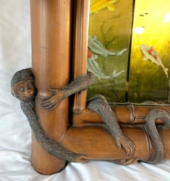 1980s Regency Style Cast Faux Bamboo Mirror Wrapped in Monkeys