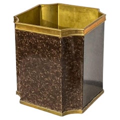 1980s Regency Style Faux Tortoise And Brass Trashcan  / Basket  / Planter