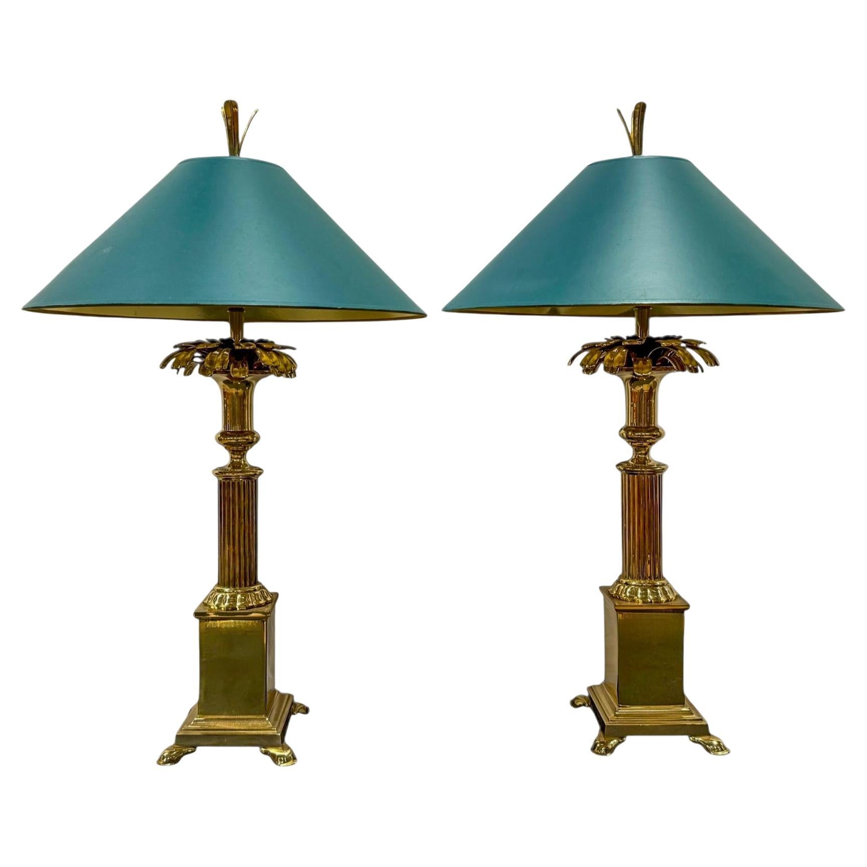 1980s Regency Style Modern Pineapple Form Brass Table Lamps By Chapman -Pair For Sale