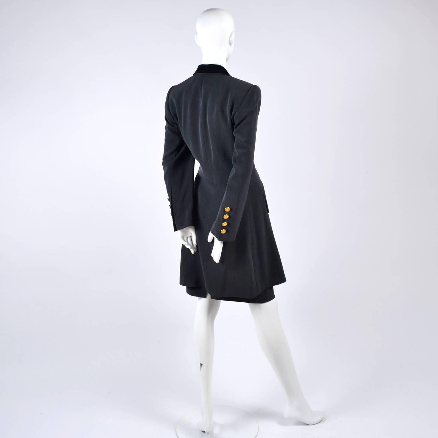 Women's Rena Lange Vintage Jacket and Skirt Suit in Gray Wool Silk Blend, 1980s  