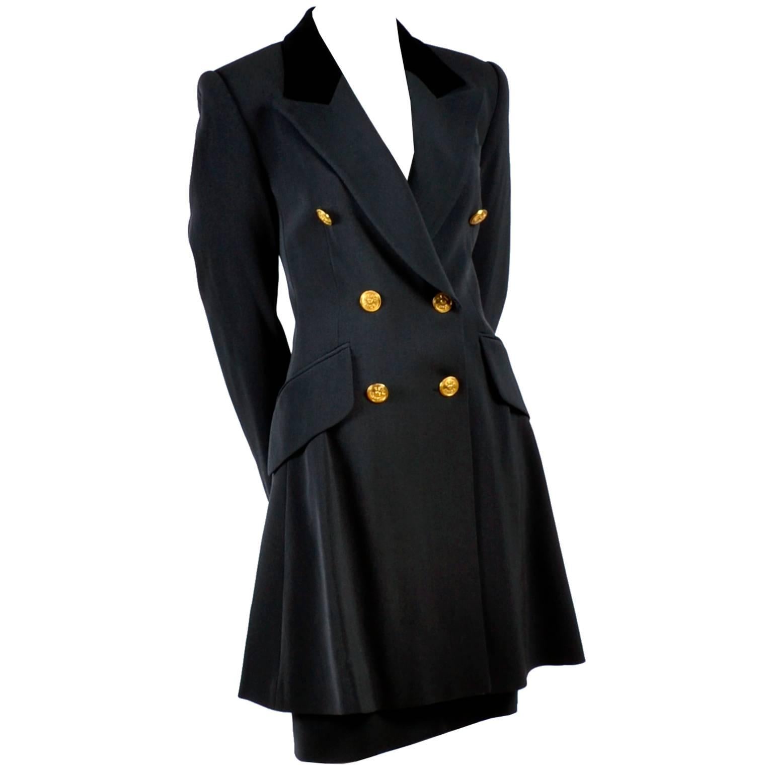 Rena Lange Vintage Jacket and Skirt Suit in Gray Wool Silk Blend, 1980s  