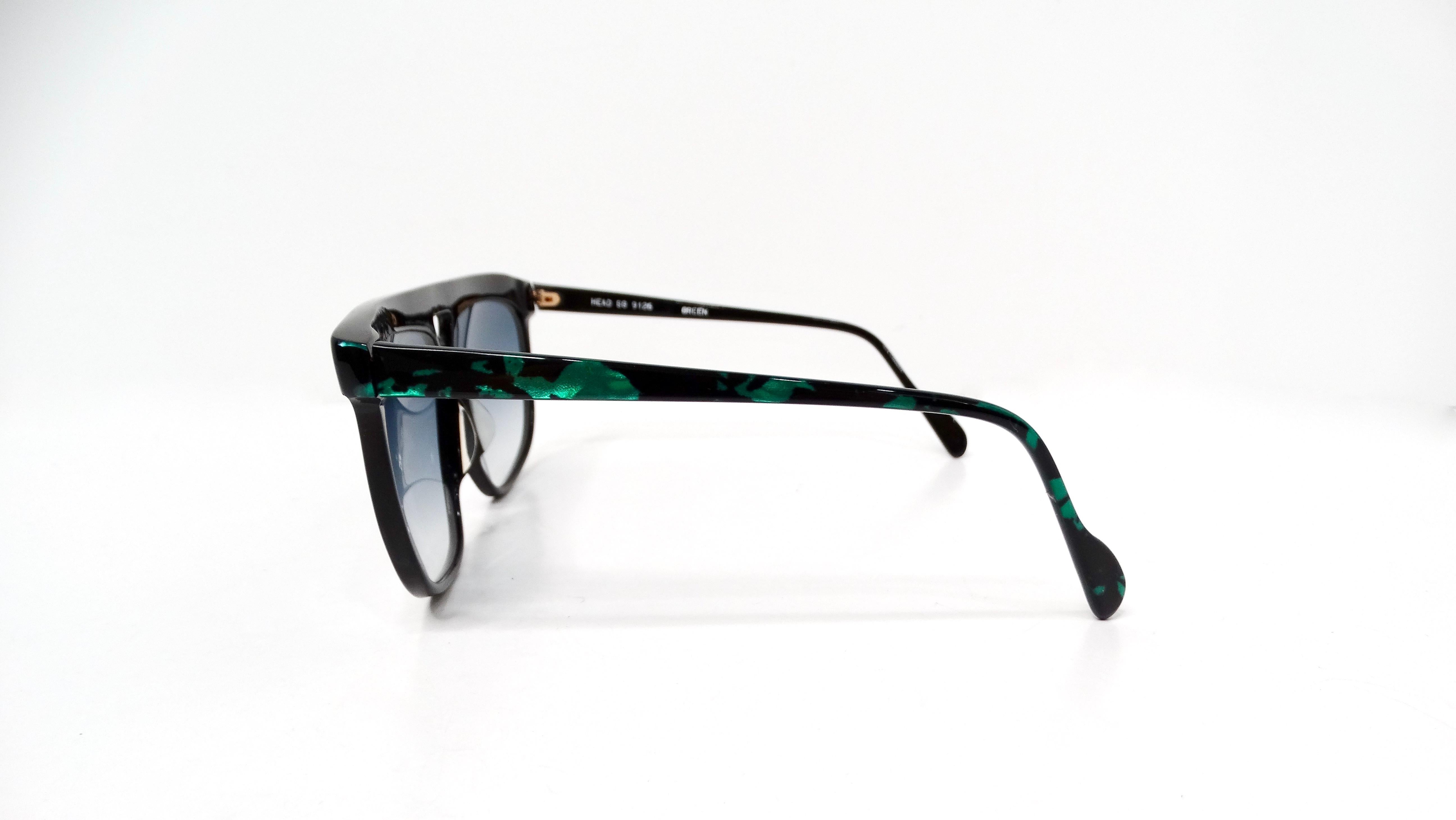 Purple 1980s Retro Black & Green Marble Style Blue Tinted Sunglasses