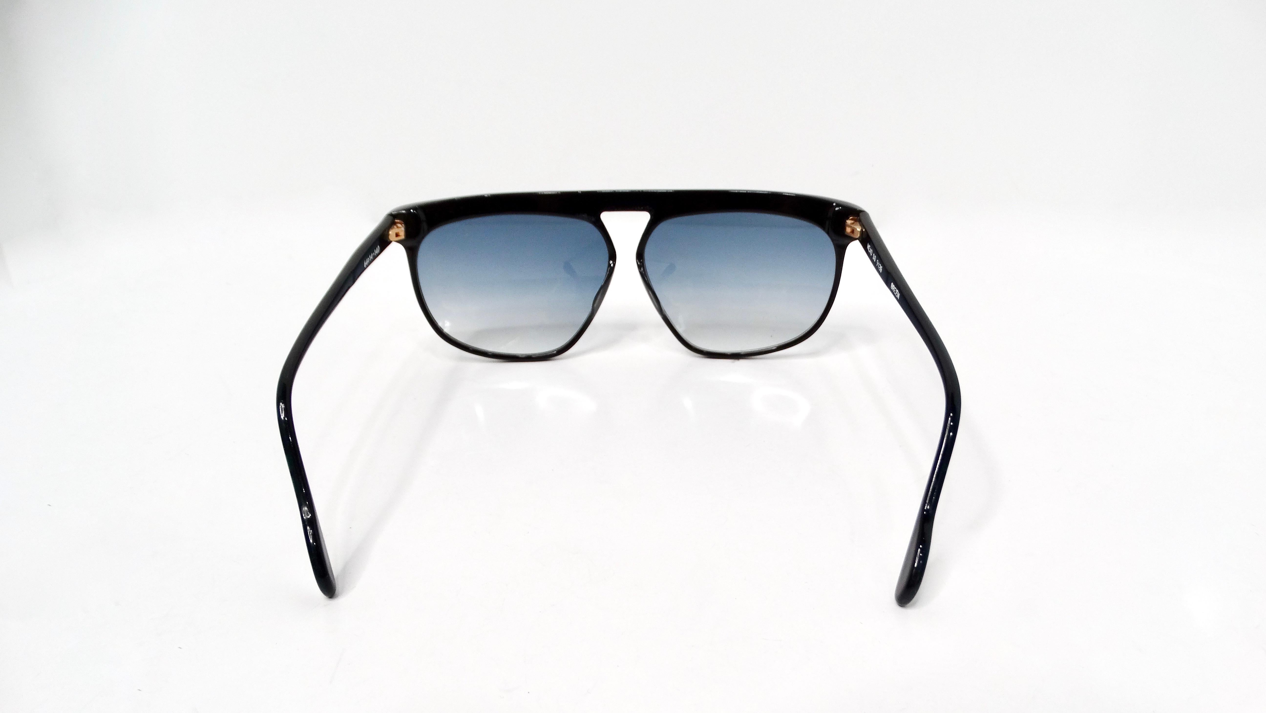 1980s Retro Black & Green Marble Style Blue Tinted Sunglasses In Good Condition In Scottsdale, AZ