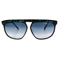 1980s Retro Black & Green Marble Style Blue Tinted Sunglasses