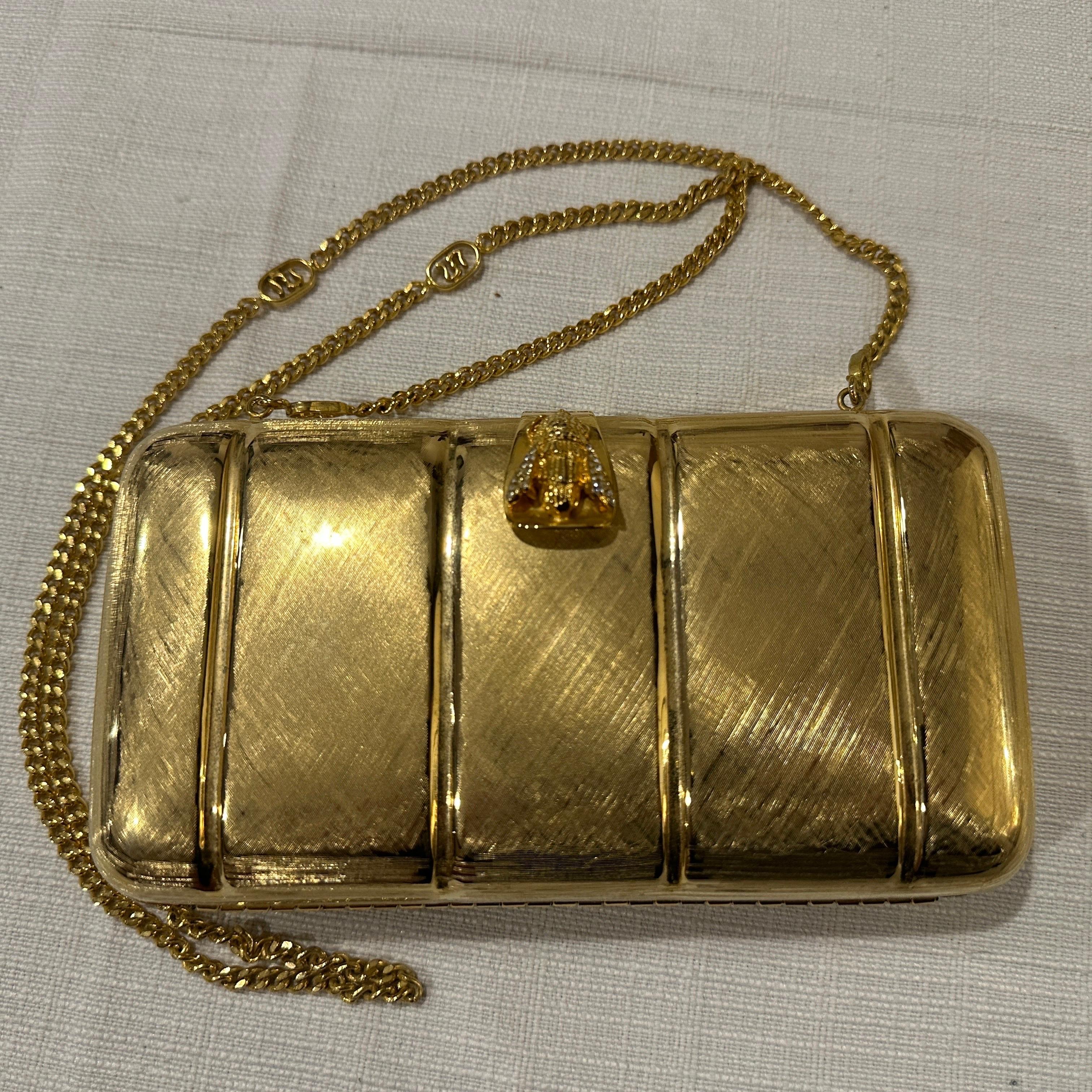 Brown 1980s Retro Brass Evening Bag by Scheilan Firenze For Sale