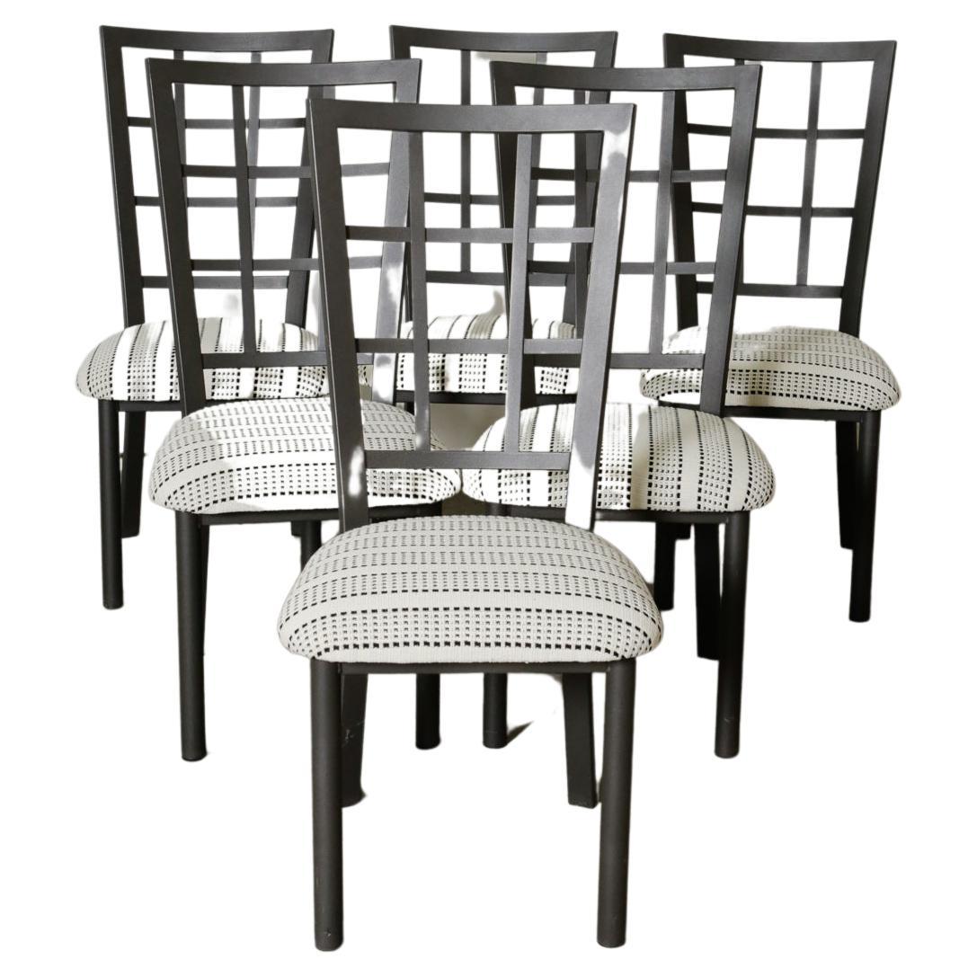 1980s Reupholstered Checd Dining, Metal Dining Chair Set Of 6