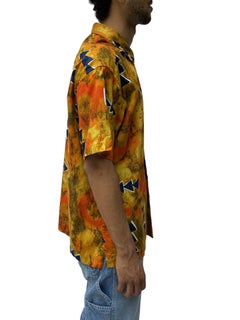 1980S Reyn Spooner Mustard Yellow Tie Dyed Cotton Blue Arrows Hawaiian  Shirt