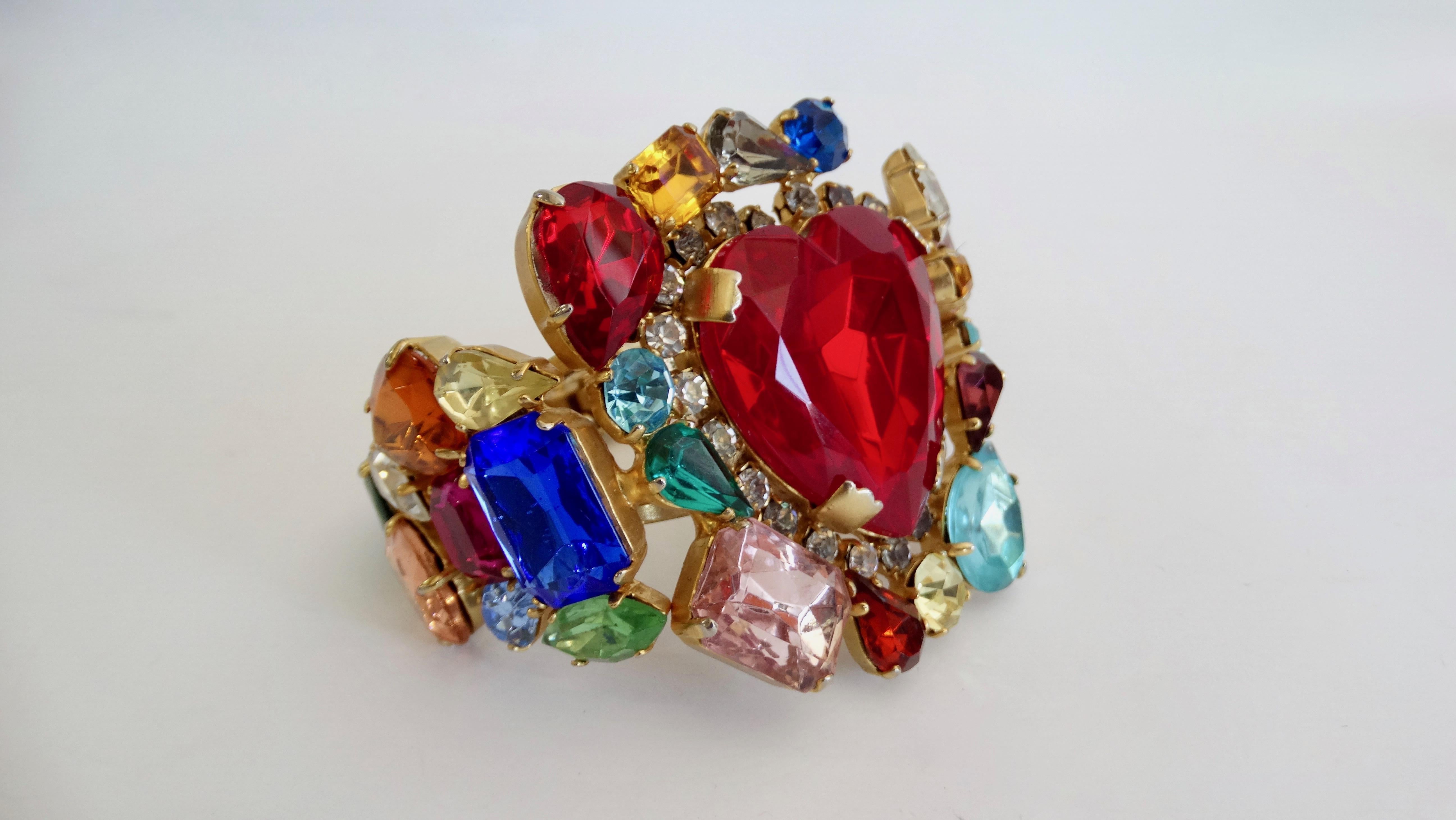  Rhinestone Embellished 1980s Heart Cuff 2