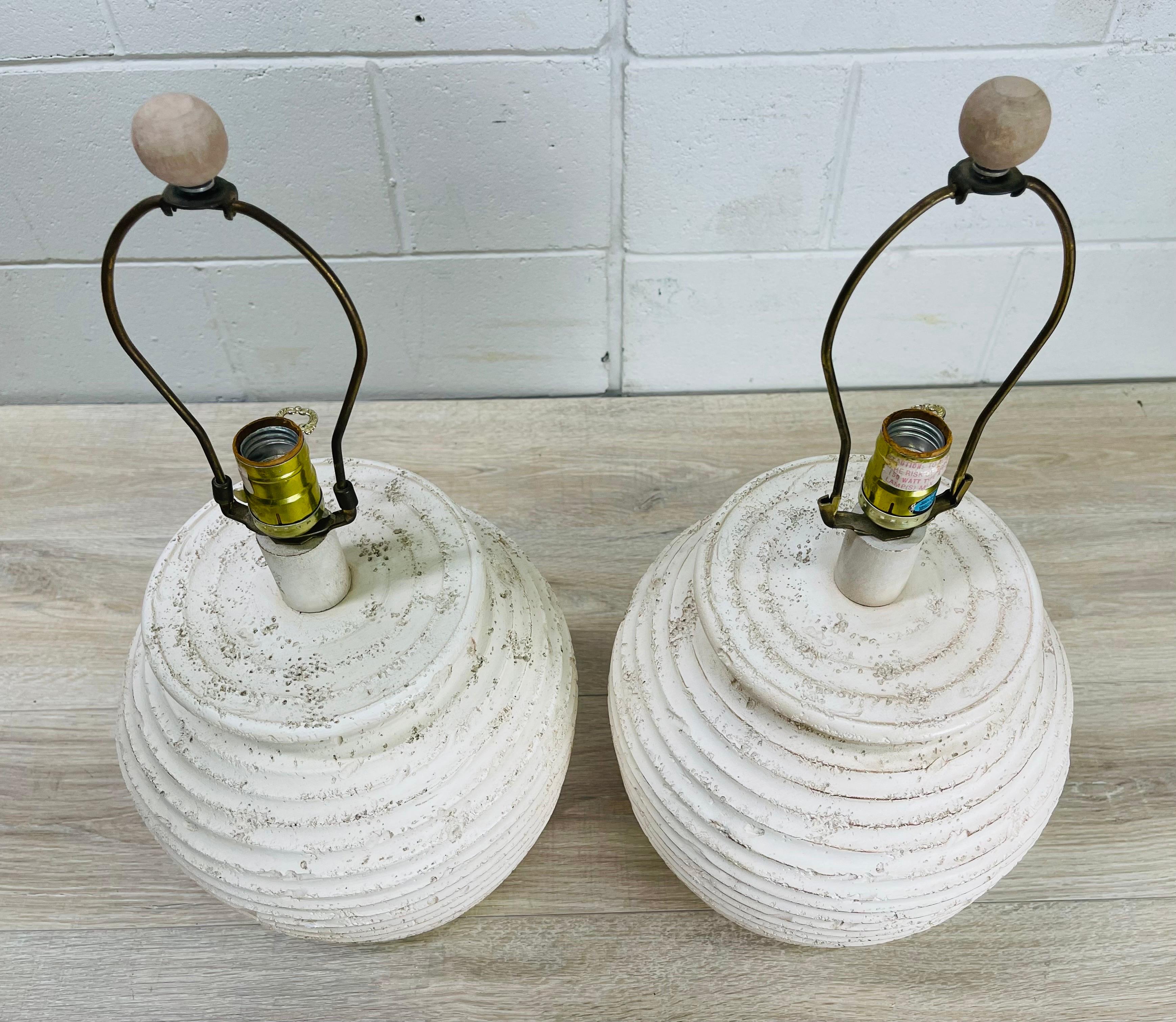 1980s Ribbed White Pottery Table Lamps, Pair 6