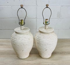 1980s Ribbed White Pottery Table Lamps, Pair