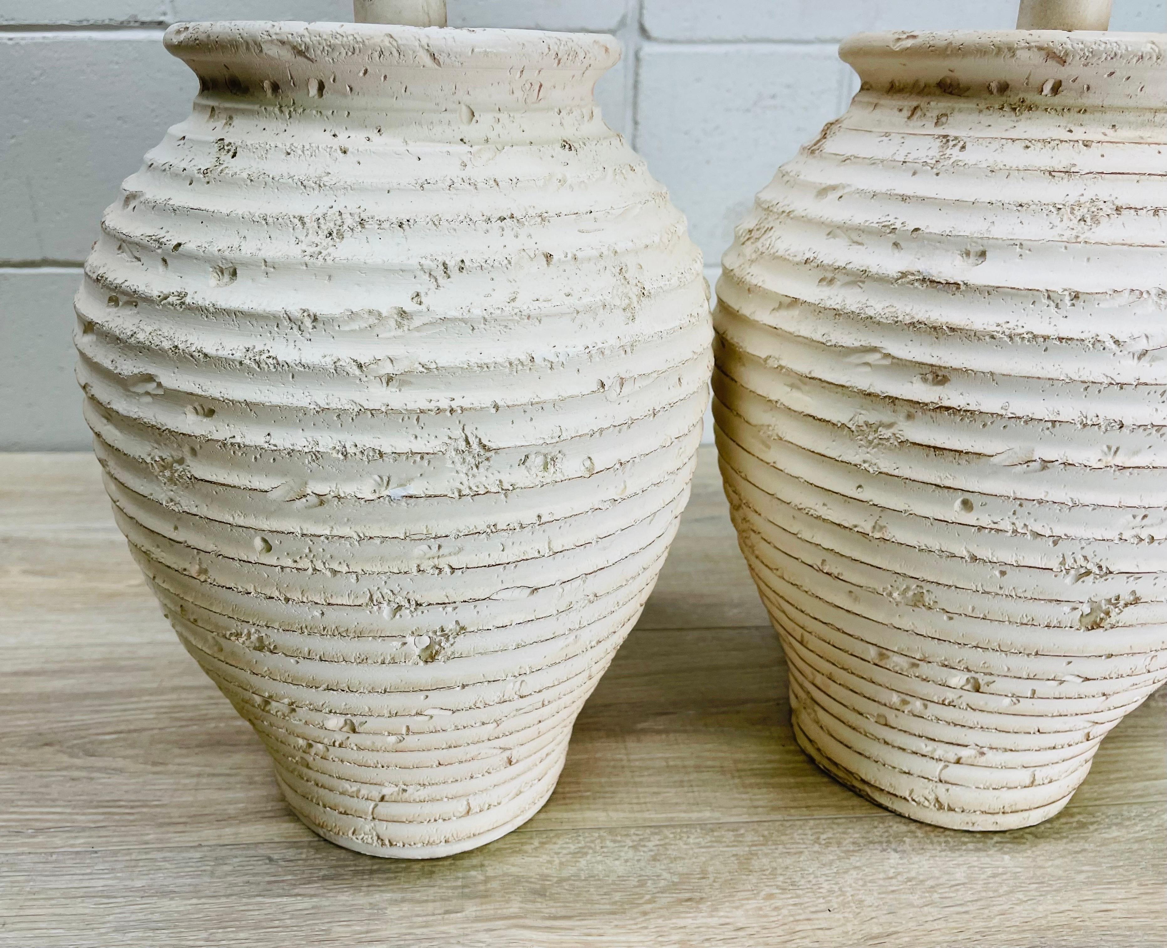 Ceramic 1980s Ribbed White Pottery Table Lamps, Pair
