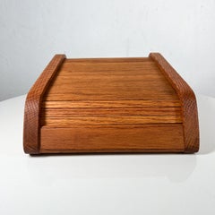 1980s Rich Oak Wood Tambour Door Sectioned Organizer Box