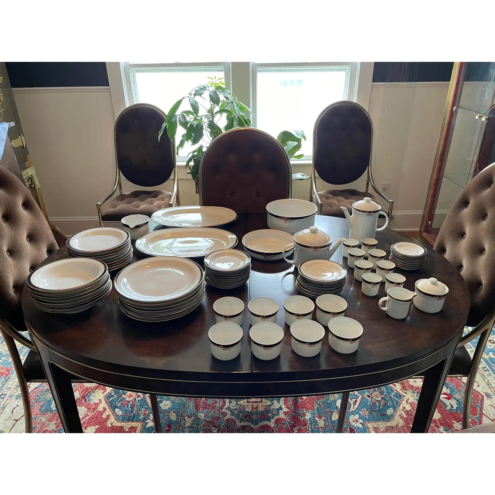 Vintage Richard Ginori Dinnerware. 73 pieces all in excellent condition. Service for 8 plus, Salad Bowl, 2 large serving platters, shallow serving bowl, Creamer and Sugar, Coffee/Tea Pot, Cups, Saucers, Demitasse cups, saucers, and pot.
Curbside to