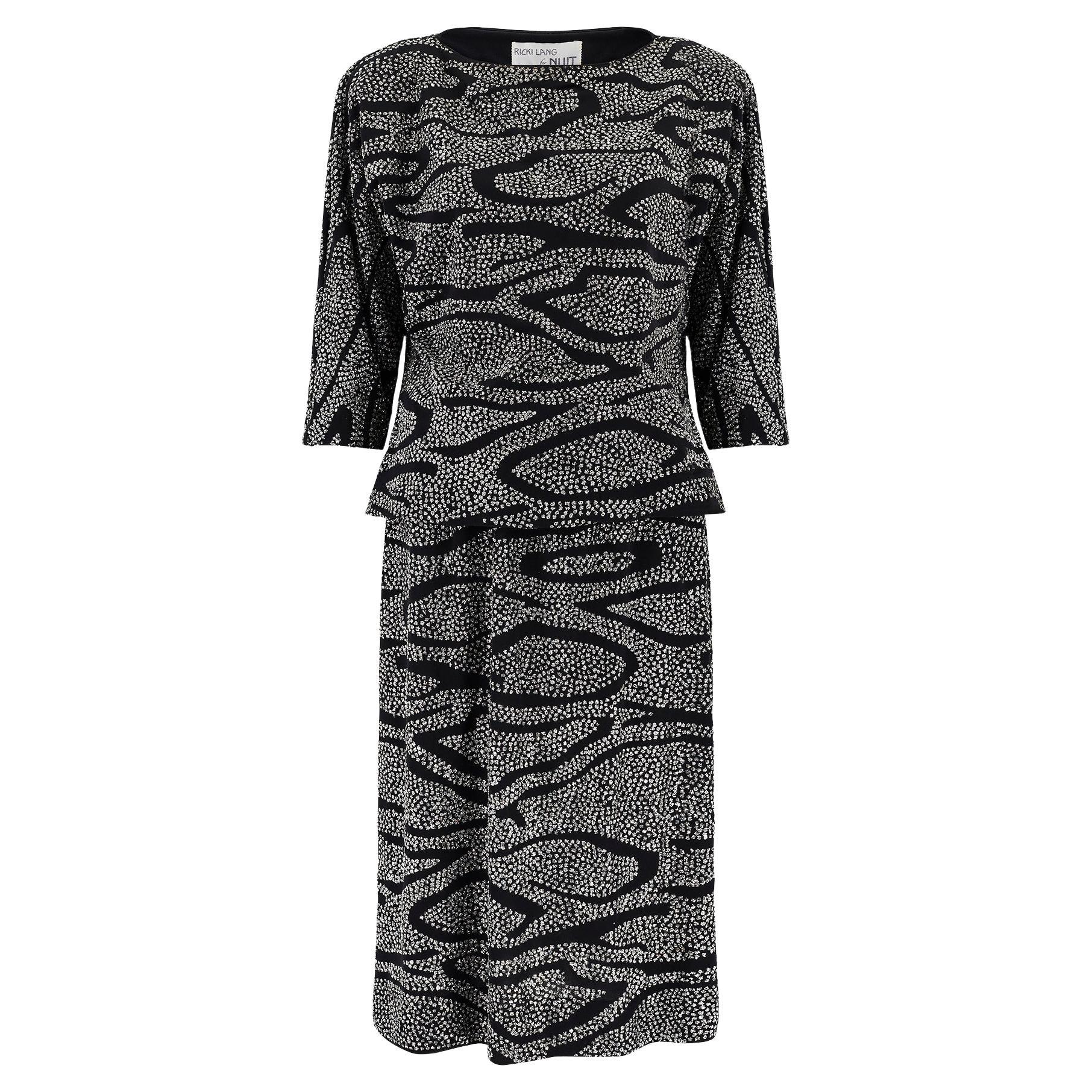 1980s Ricki Lang Black Skirt Suit with Silver Encrusted Glitter (tailleur jupe noir avec paillettes incrustées d'argent)