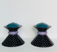 1980s Rita Duvall Postmodern Polka Dots Geometric Taper Candle Holders – a Pair
