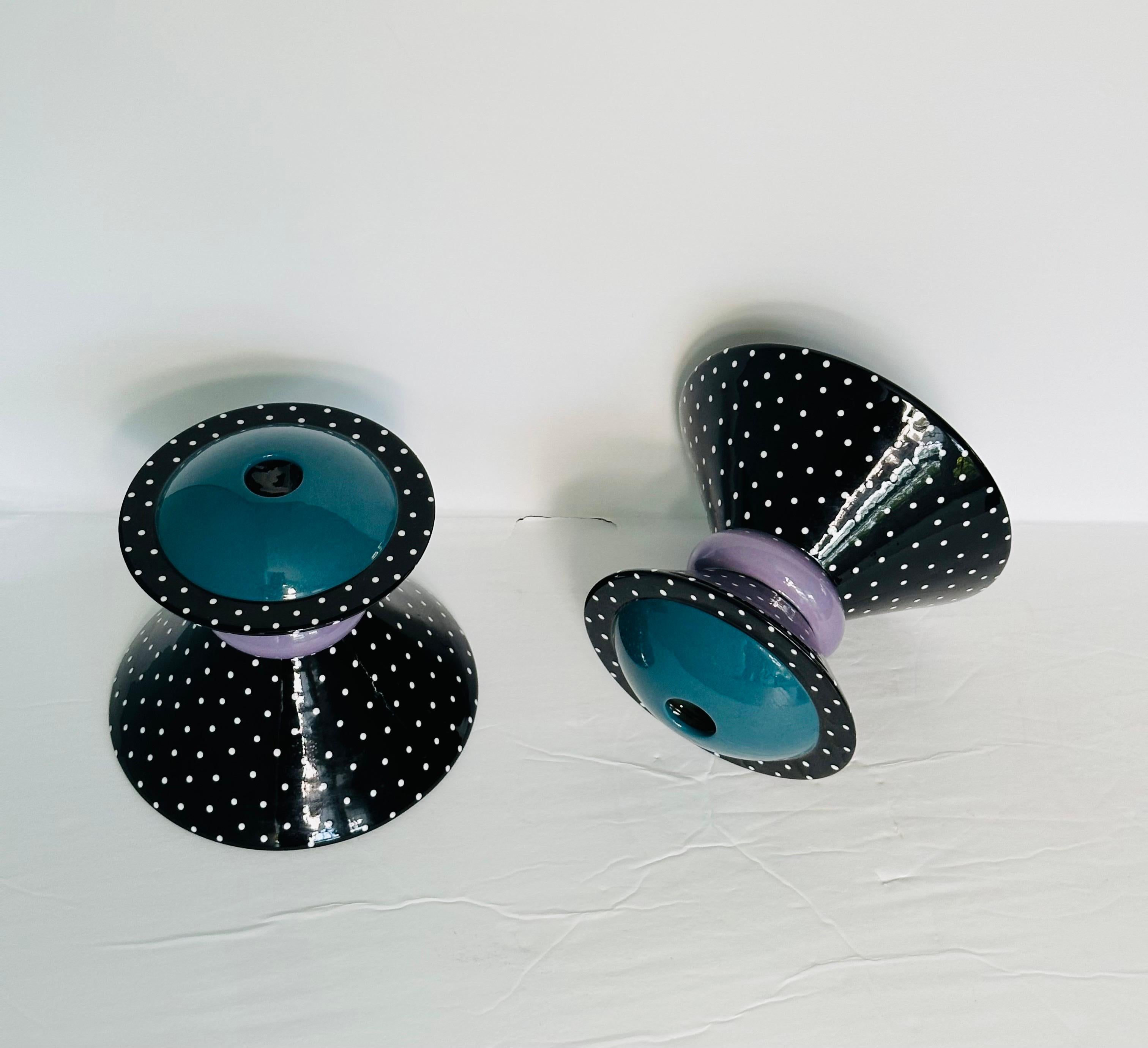 Americano Portacandele a cono geometrico a pois postmoderno di Rita Duval del 1980 - una coppia in vendita