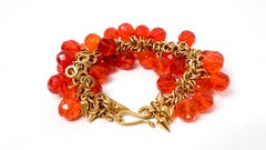 Años 80 Robert Lee Morris Pulsera de cuentas naranja de latón chapado en oro