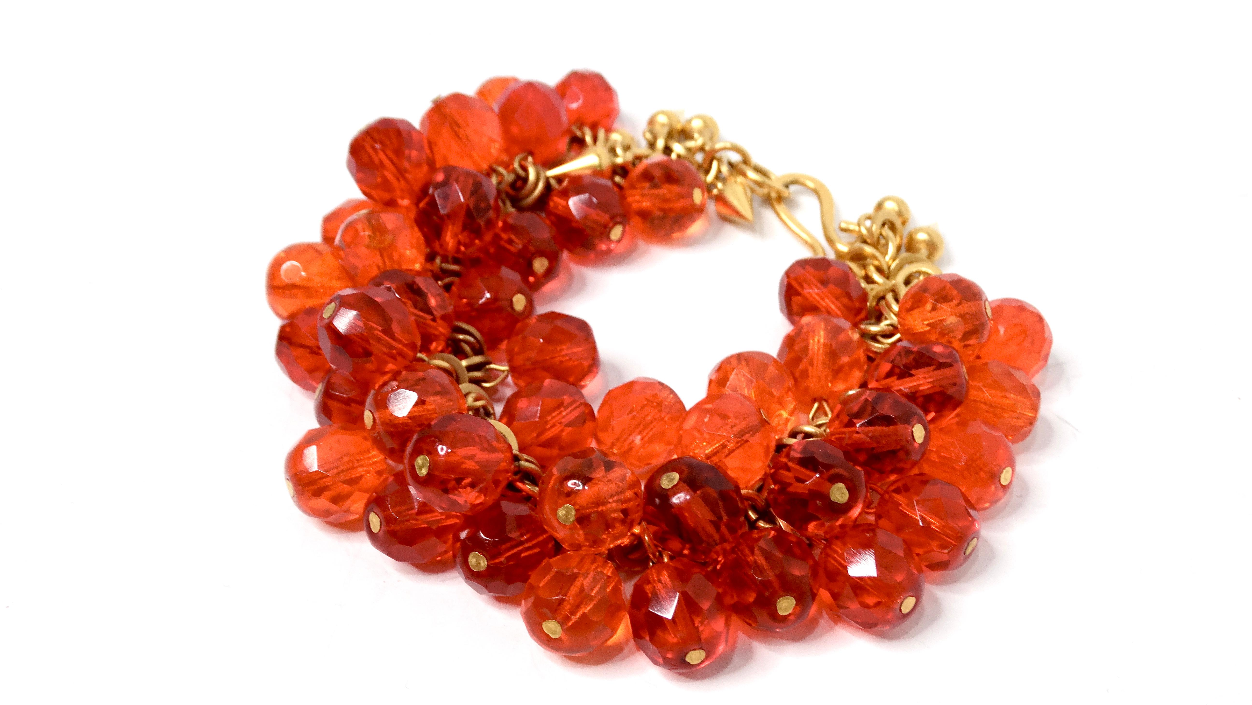 1980s Robert Lee Morris Gold Plated Brass Orange Beaded Bracelet In Good Condition For Sale In Scottsdale, AZ