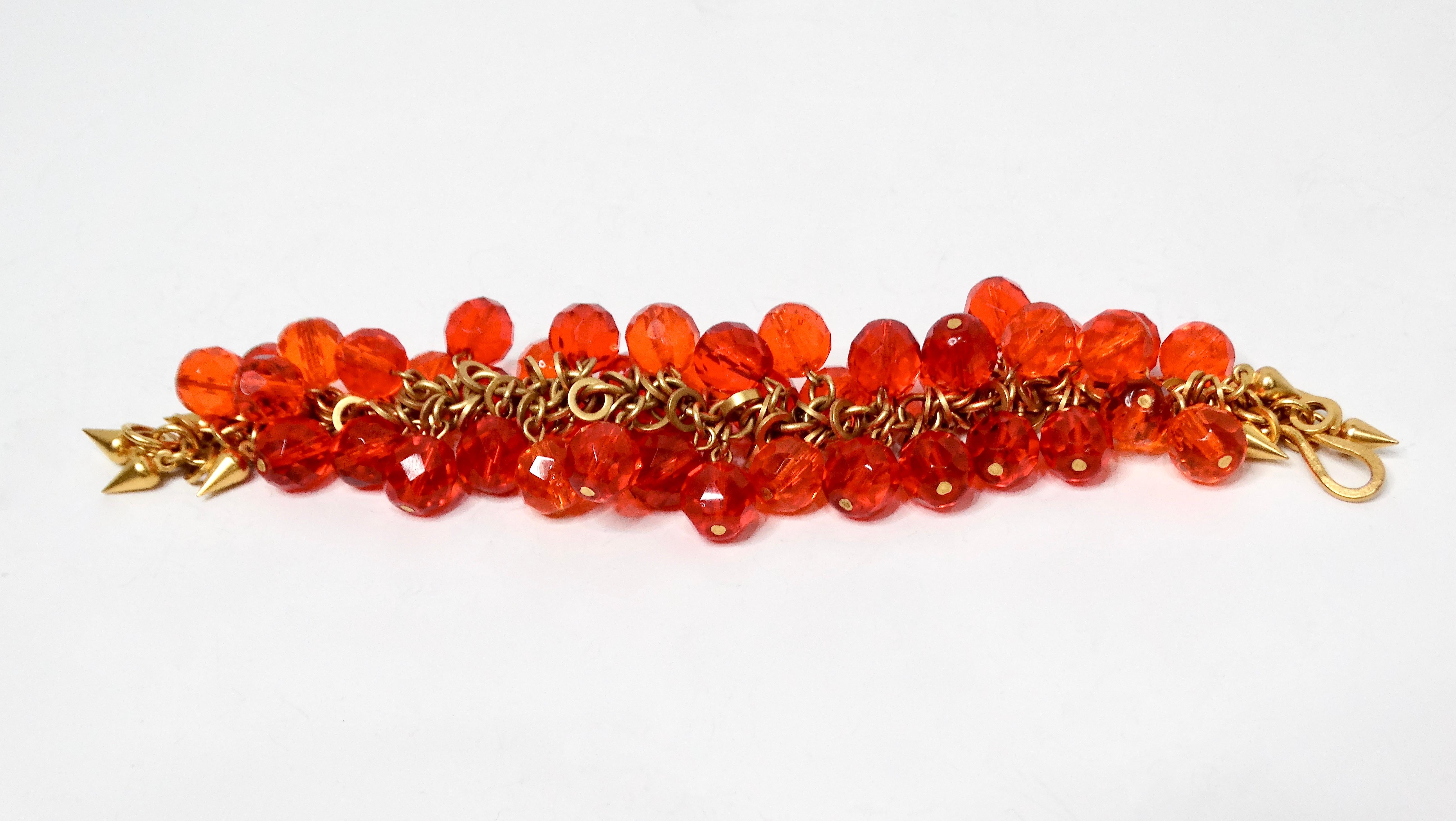 Women's 1980s Robert Lee Morris Gold Plated Brass Orange Beaded Bracelet For Sale