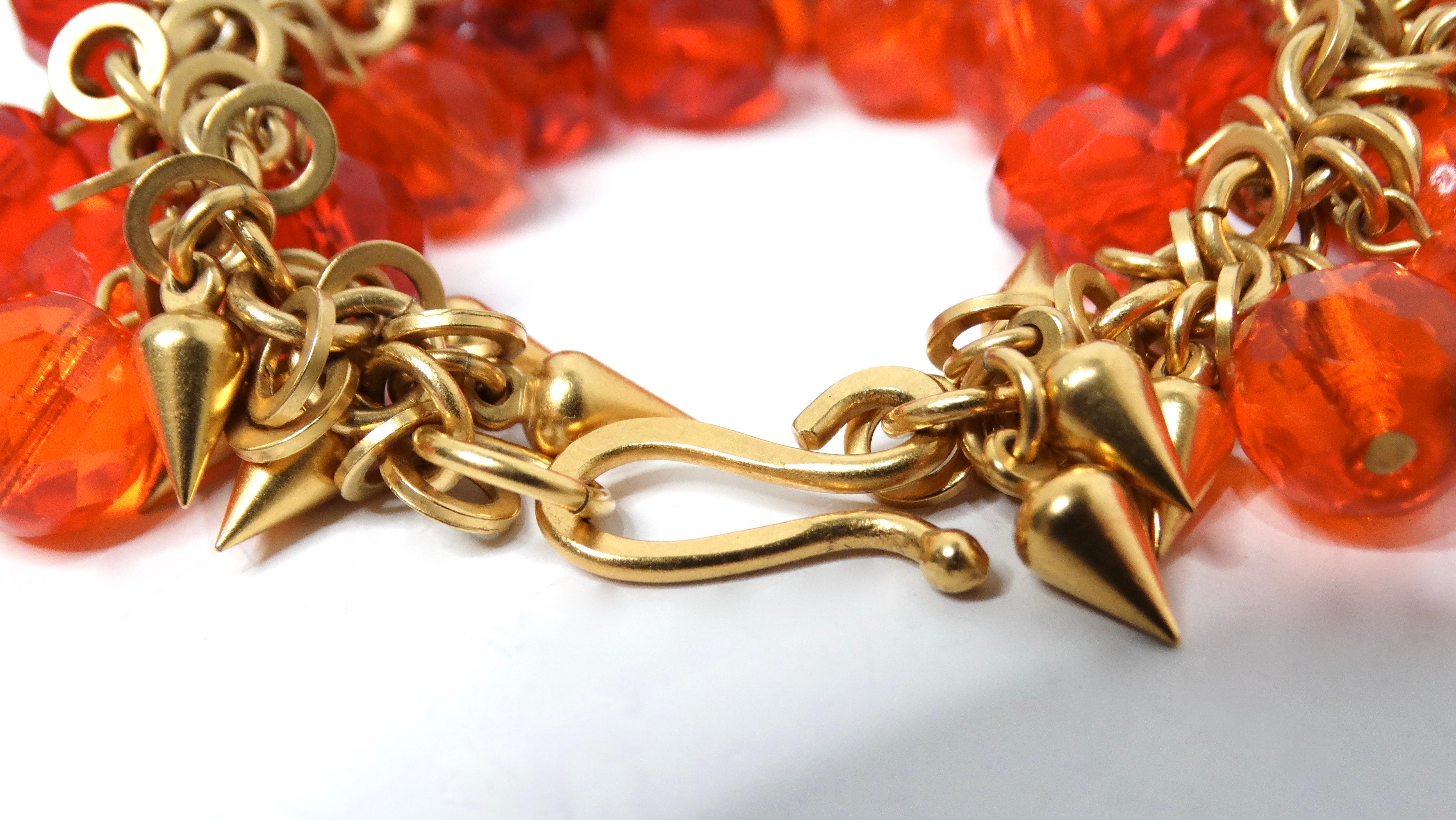 1980s Robert Lee Morris Gold Plated Brass Orange Beaded Bracelet For Sale 1