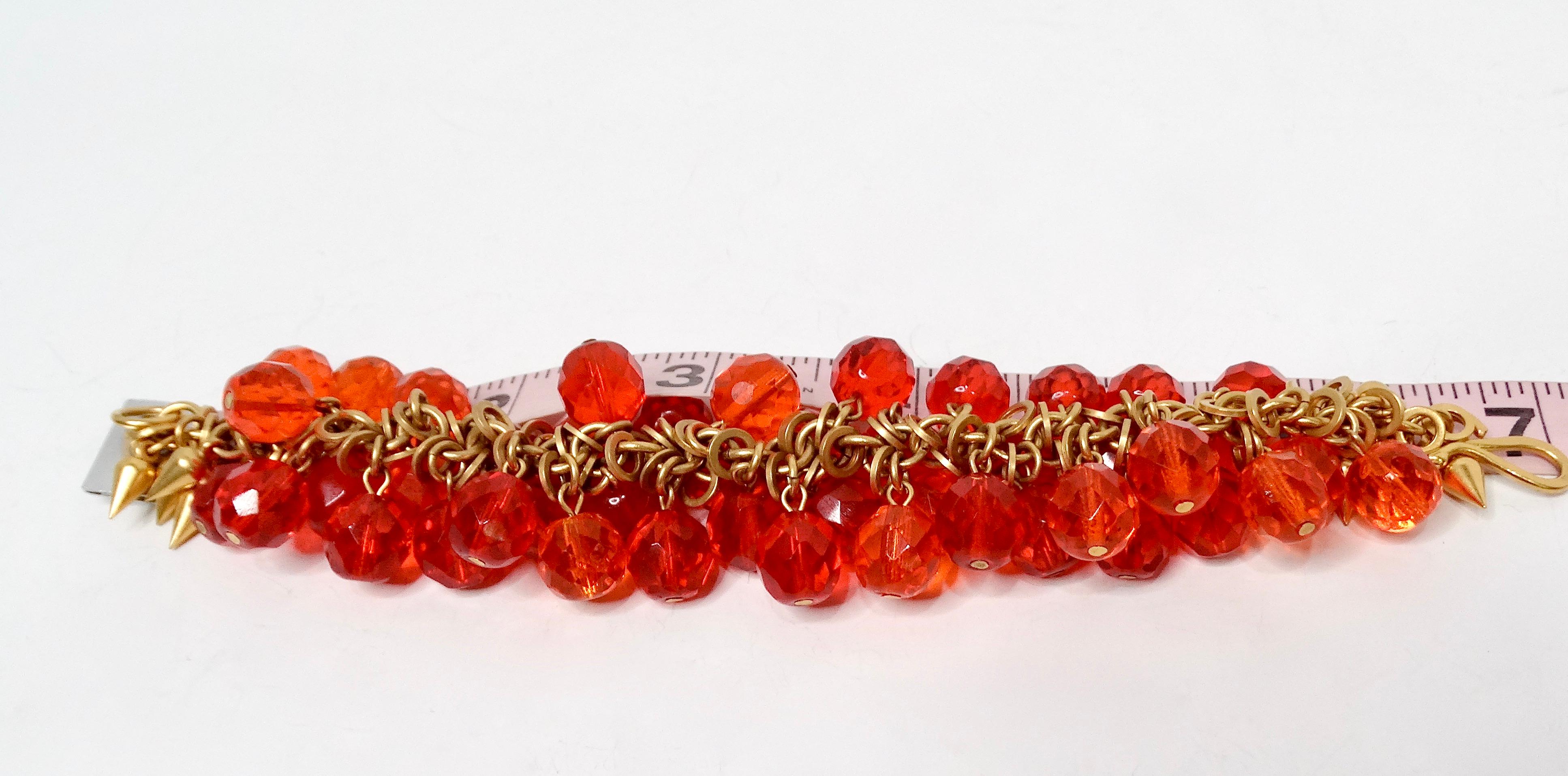 1980s Robert Lee Morris Gold Plated Brass Orange Beaded Bracelet For Sale 2