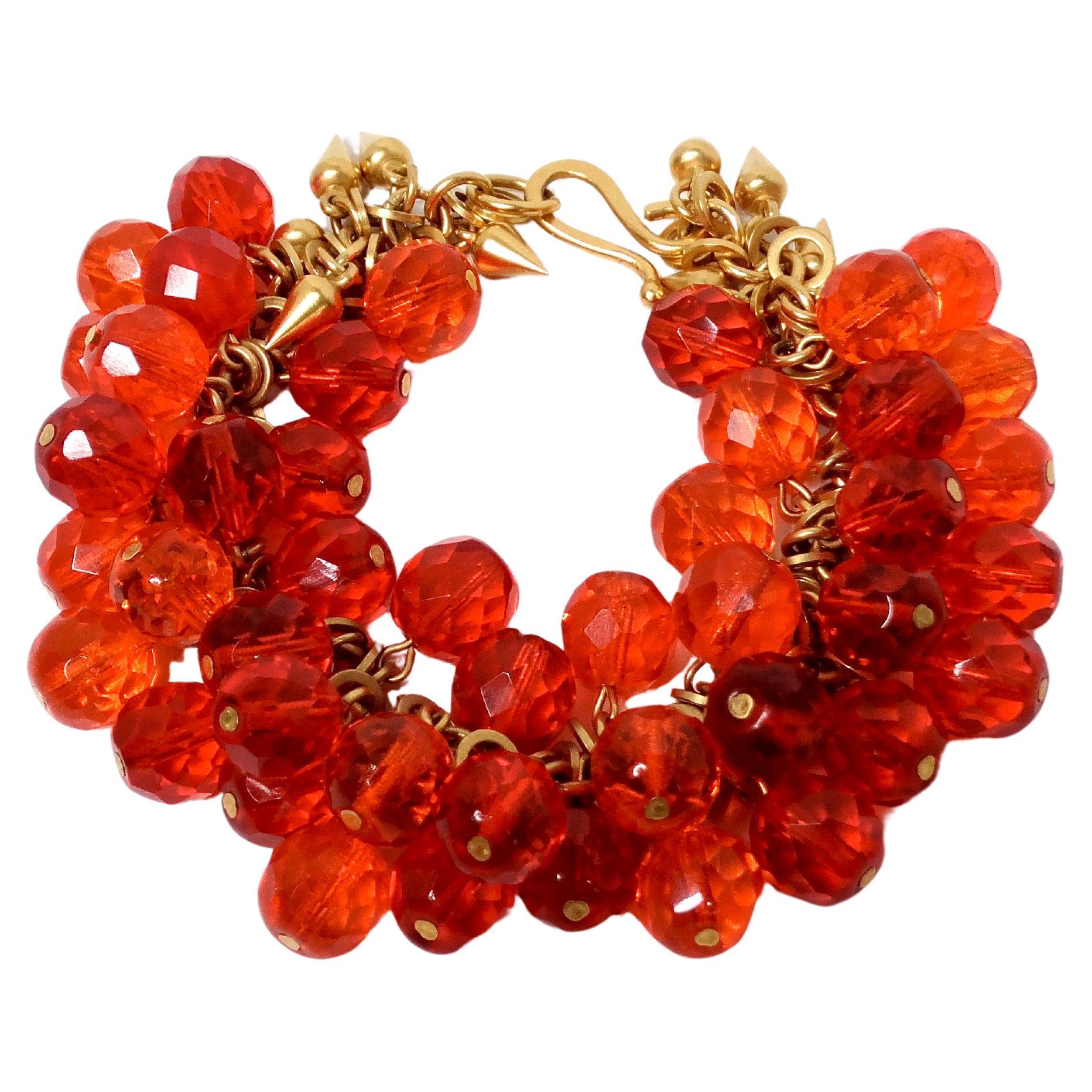 1980s Robert Lee Morris Gold Plated Brass Orange Beaded Bracelet For Sale