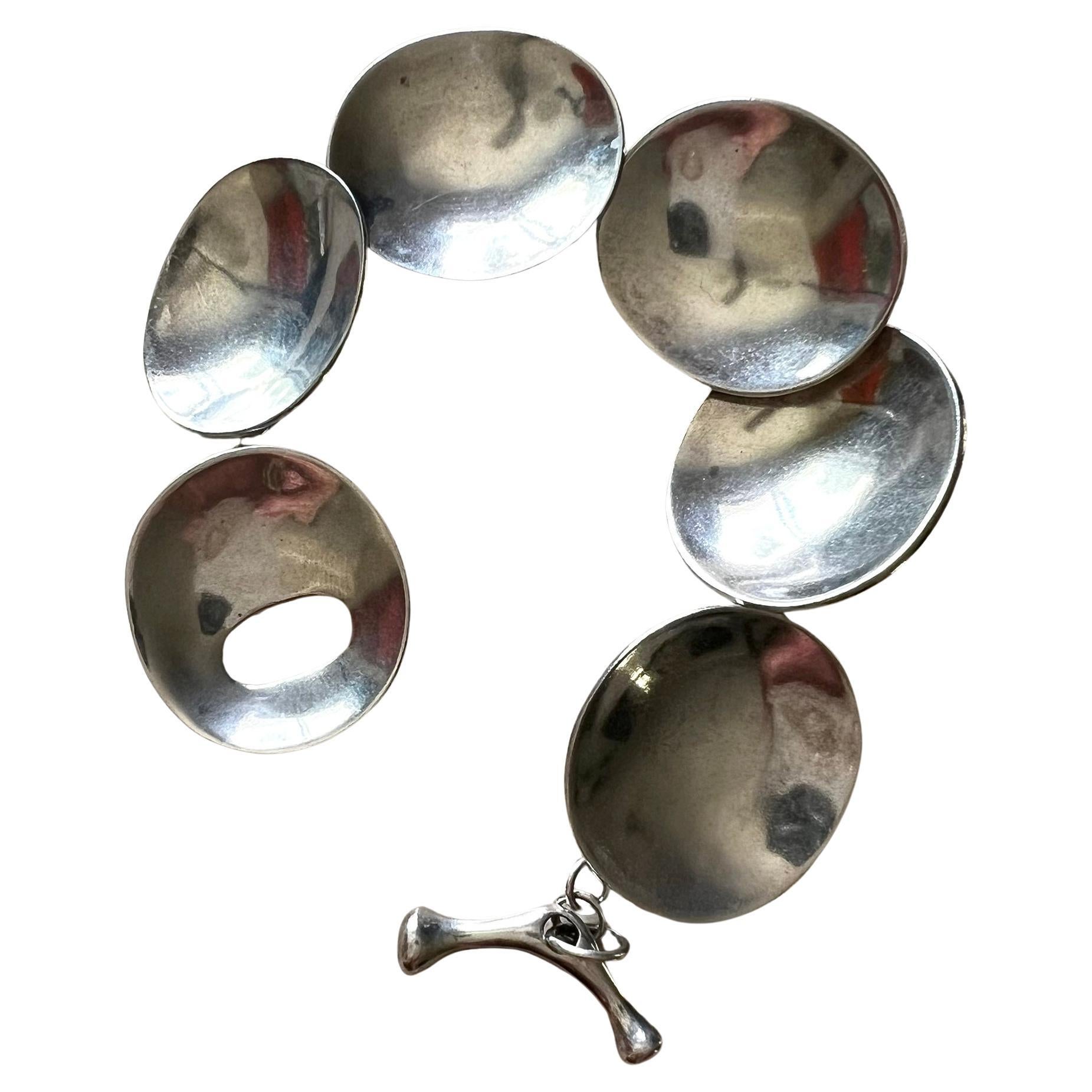 1980s Robert Lee Morris Sterling Silver Concave Disc Bracelet