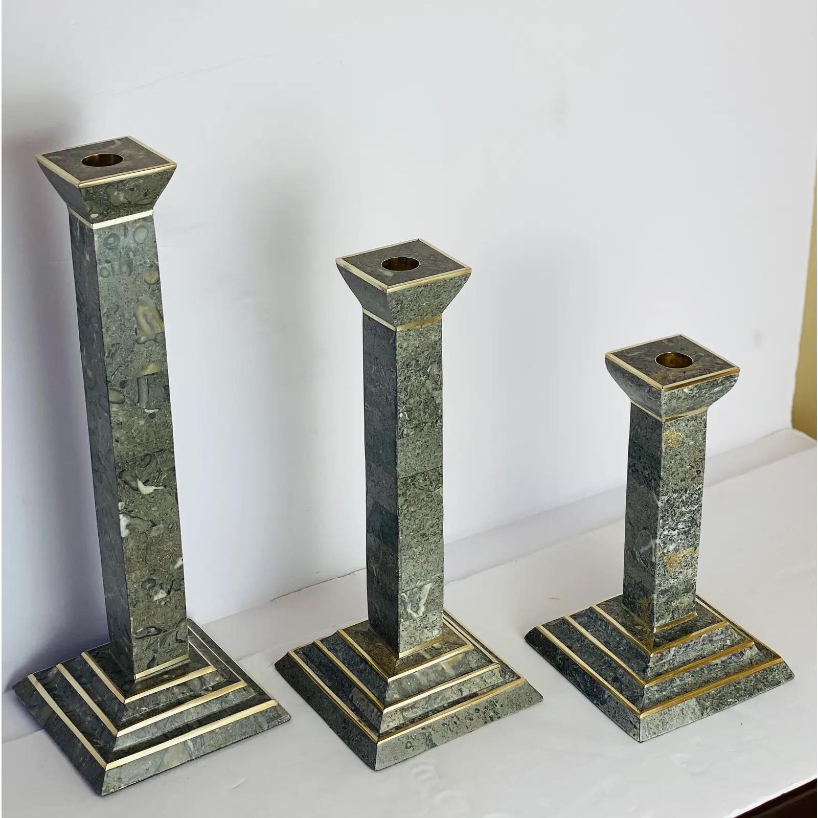 Organic Modern 1980s Robert Marcius for Casa Bisque Tessellated Candlesticks, Set of 3 For Sale