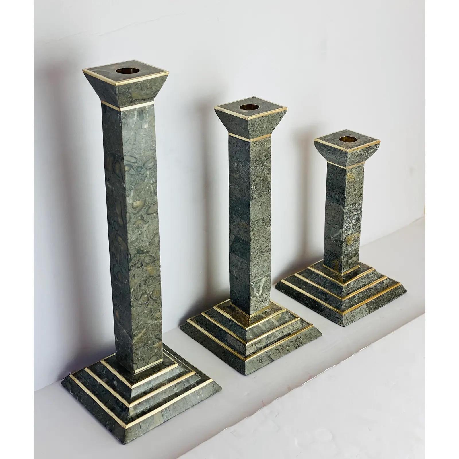 Unknown 1980s Robert Marcius for Casa Bisque Tessellated Candlesticks, Set of 3 For Sale