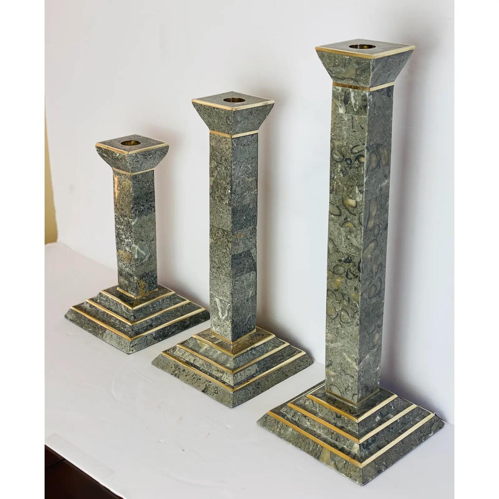 Late 20th Century 1980s Robert Marcius for Casa Bisque Tessellated Candlesticks, Set of 3 For Sale