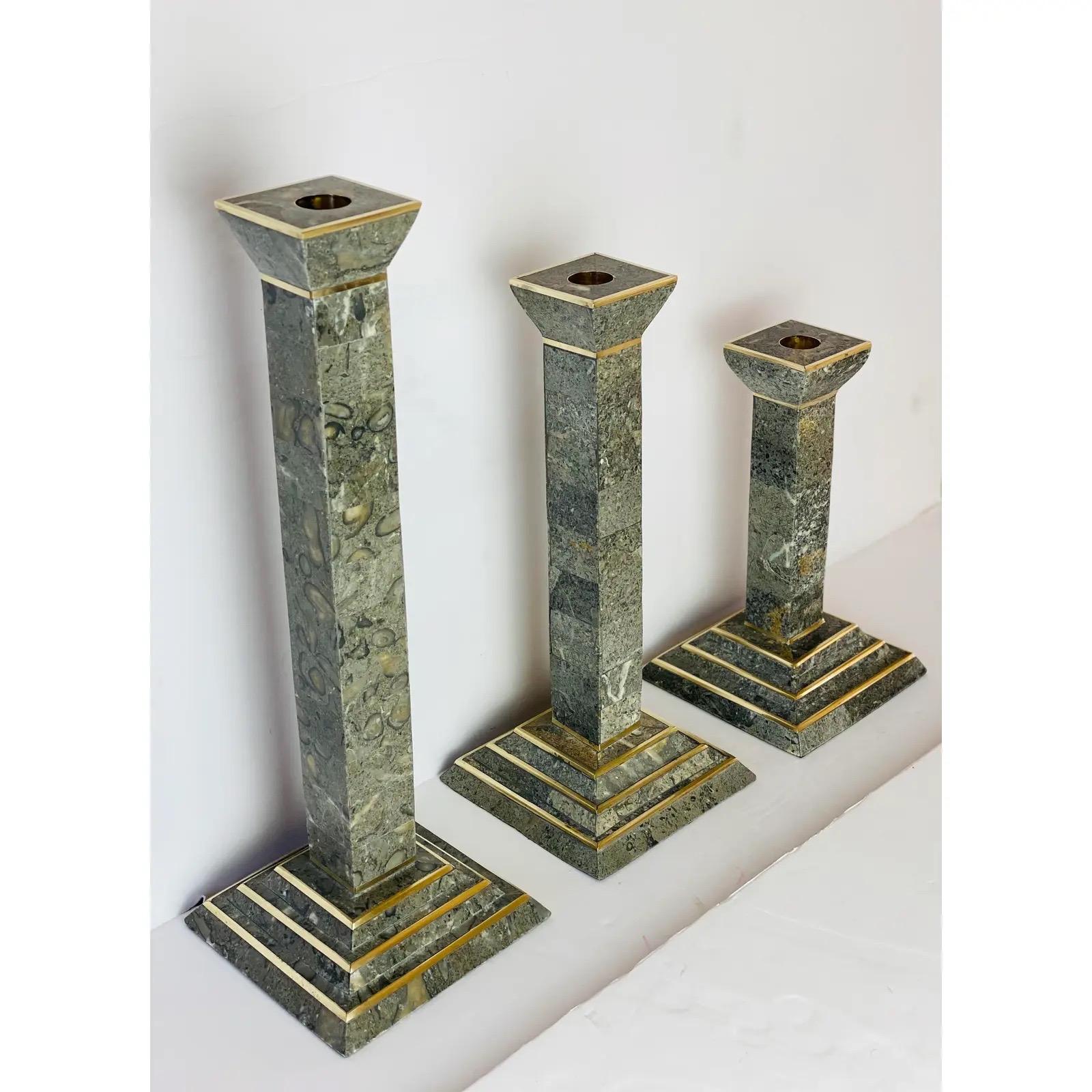 1980s Robert Marcius for Casa Bisque Tessellated Candlesticks, Set of 3 For Sale 1