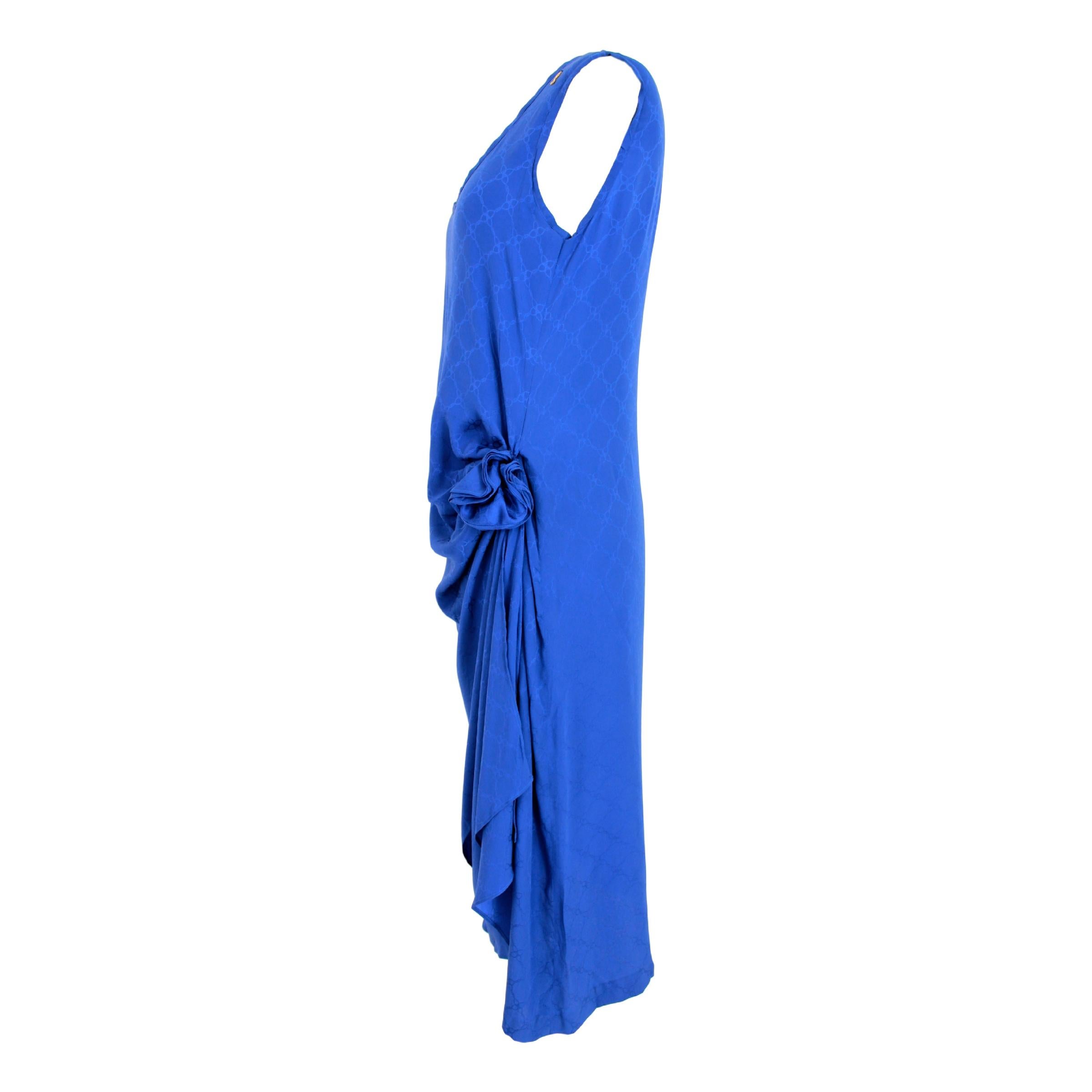 Women's 1980s Roberta Di Camerino Blue Silk Long Sheath Dress