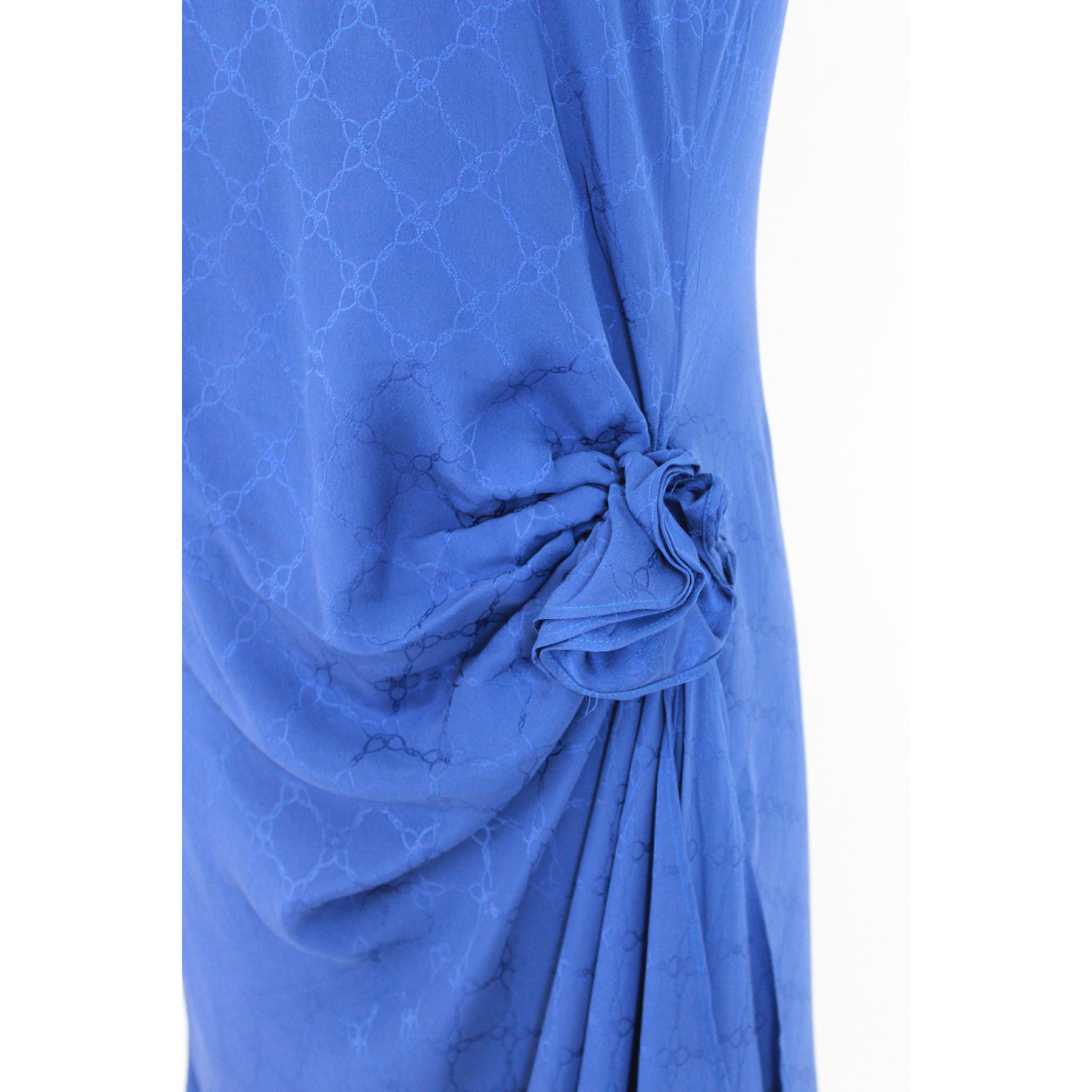 1980s Roberta Di Camerino Blue Silk Long Sheath Dress 1