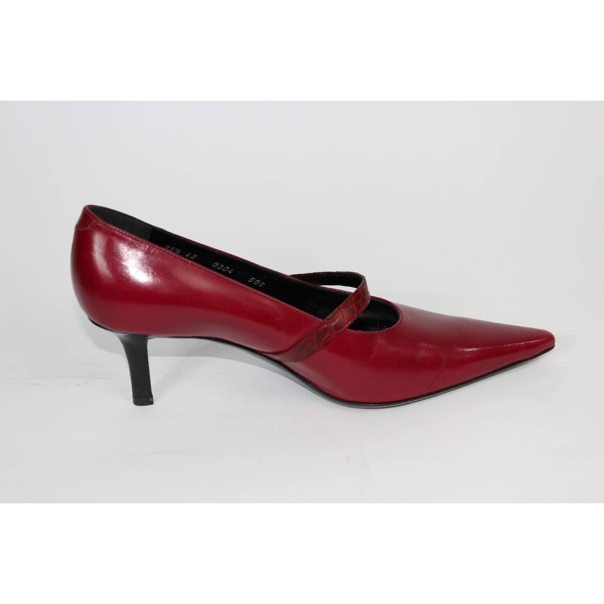 Brown 1980s Roberta Di Camerino Red Leather Hells Pumps Shoes For Sale