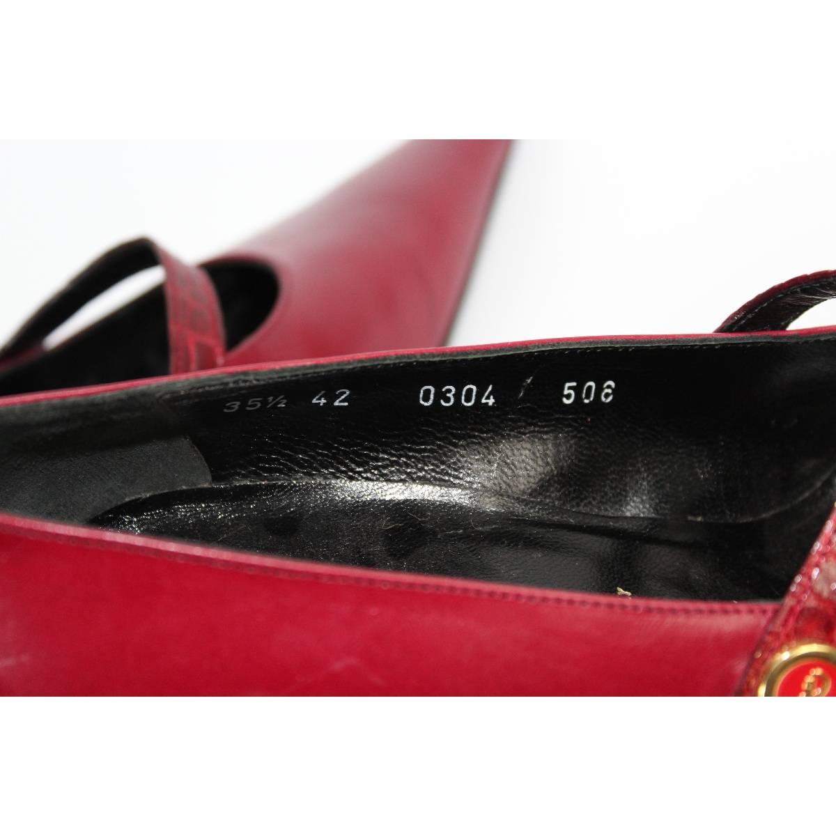 1980s Roberta Di Camerino Red Leather Hells Pumps Shoes For Sale 1